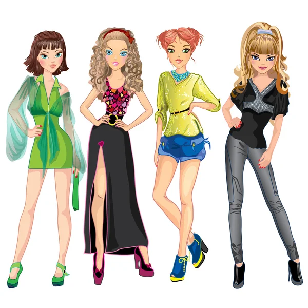 Girls are in a fashionable clothing — Stock Vector