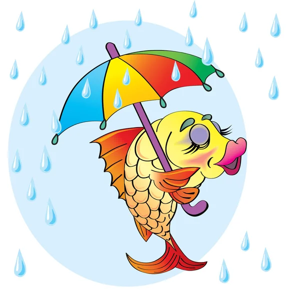 Peixe dos desenhos animados com guarda-chuva —  Vetores de Stock