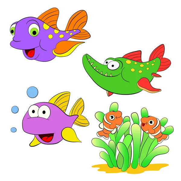 Conjunto de peces de dibujos animados — Vector de stock