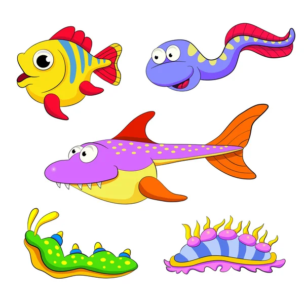 Conjunto de peces de dibujos animados — Vector de stock