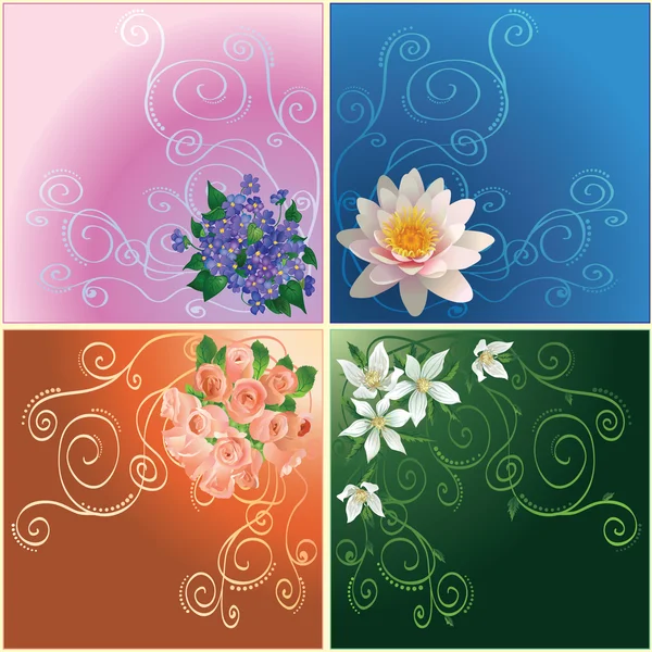 Quattro modelli di fiori colorati — Vettoriale Stock