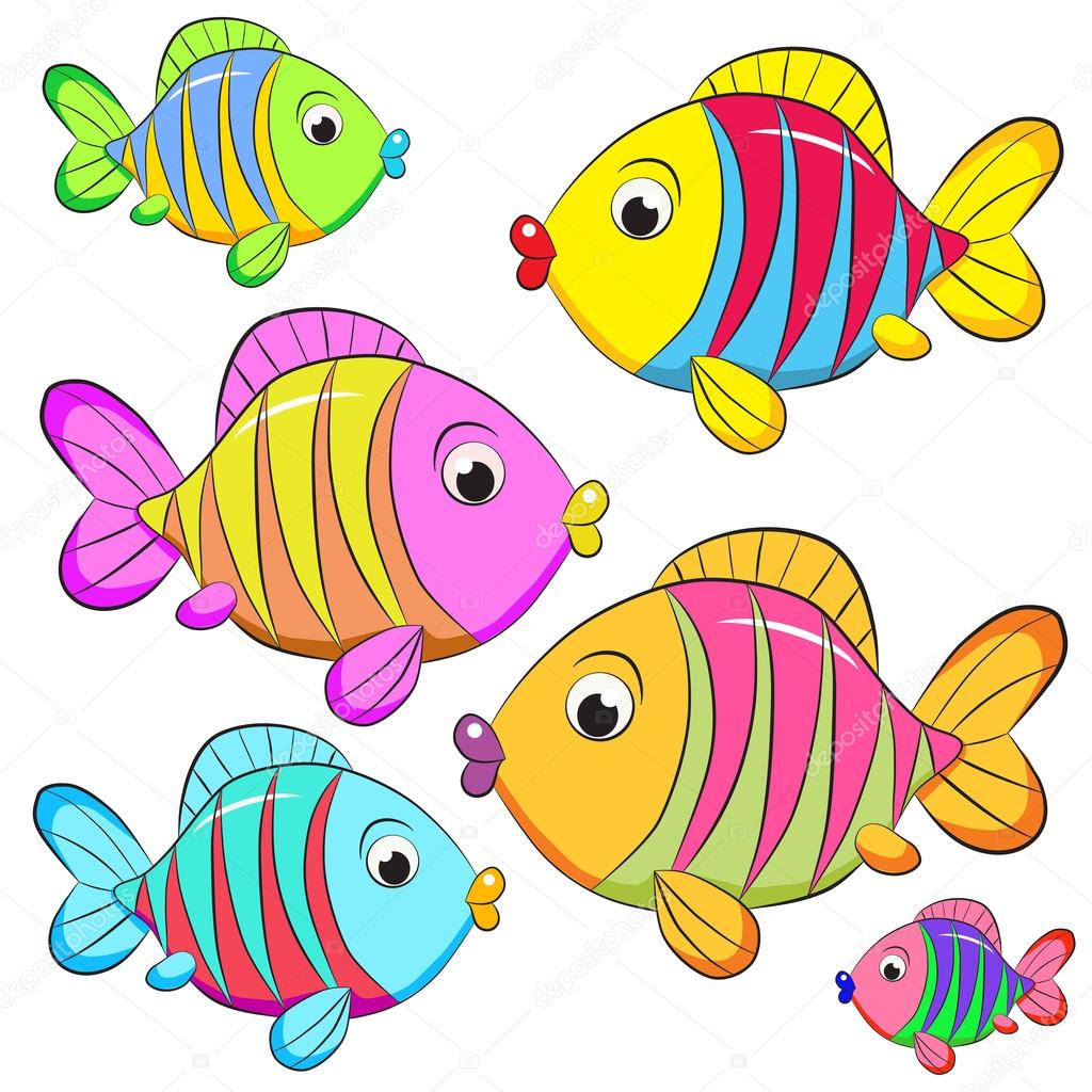 Colored cartoon fishes