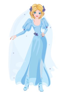 Çizgi film nişanlısı mavi elbiseli