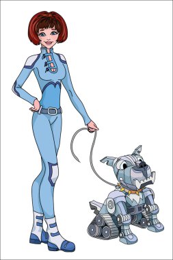 Woman with dog robot clipart