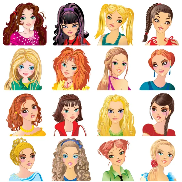 Fashionable girls  with  hairstyles — Stock Vector