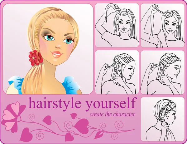 Creating girl hairstyle — Stock Vector