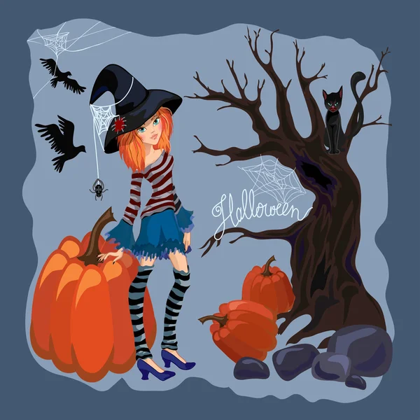 Halloween fille sorcière — Image vectorielle