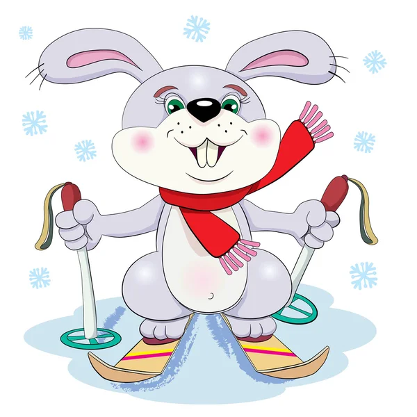 Dessin animé lapin ski — Image vectorielle