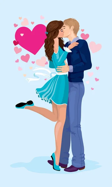 Chico y chica besándose — Vector de stock