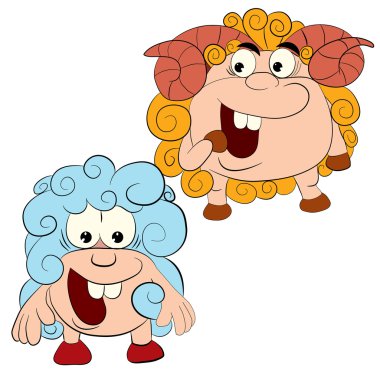 Çizgi film neşeli koyun ve ram