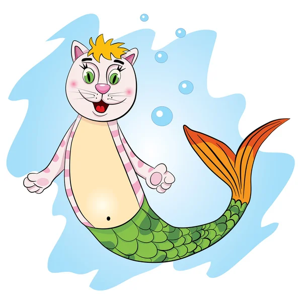 Funny gato sirena — Vector de stock