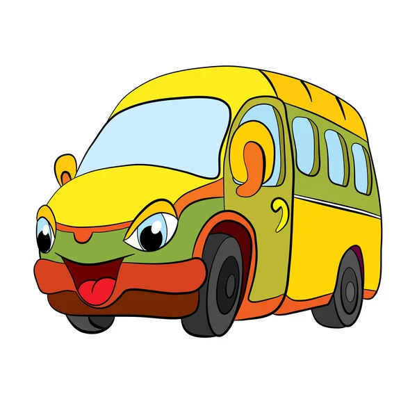 Cartoon of merry minibus — Stock Vector