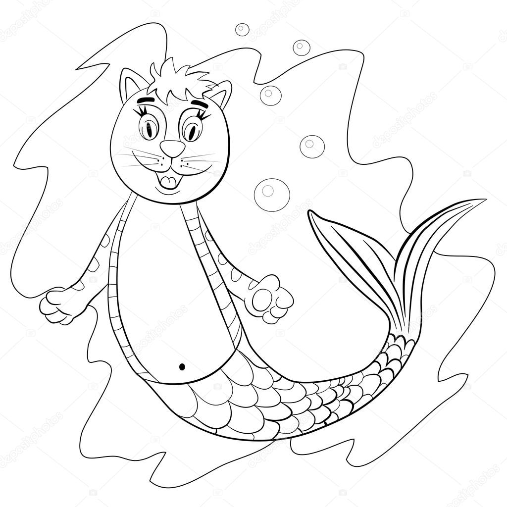 Funny cat mermaid