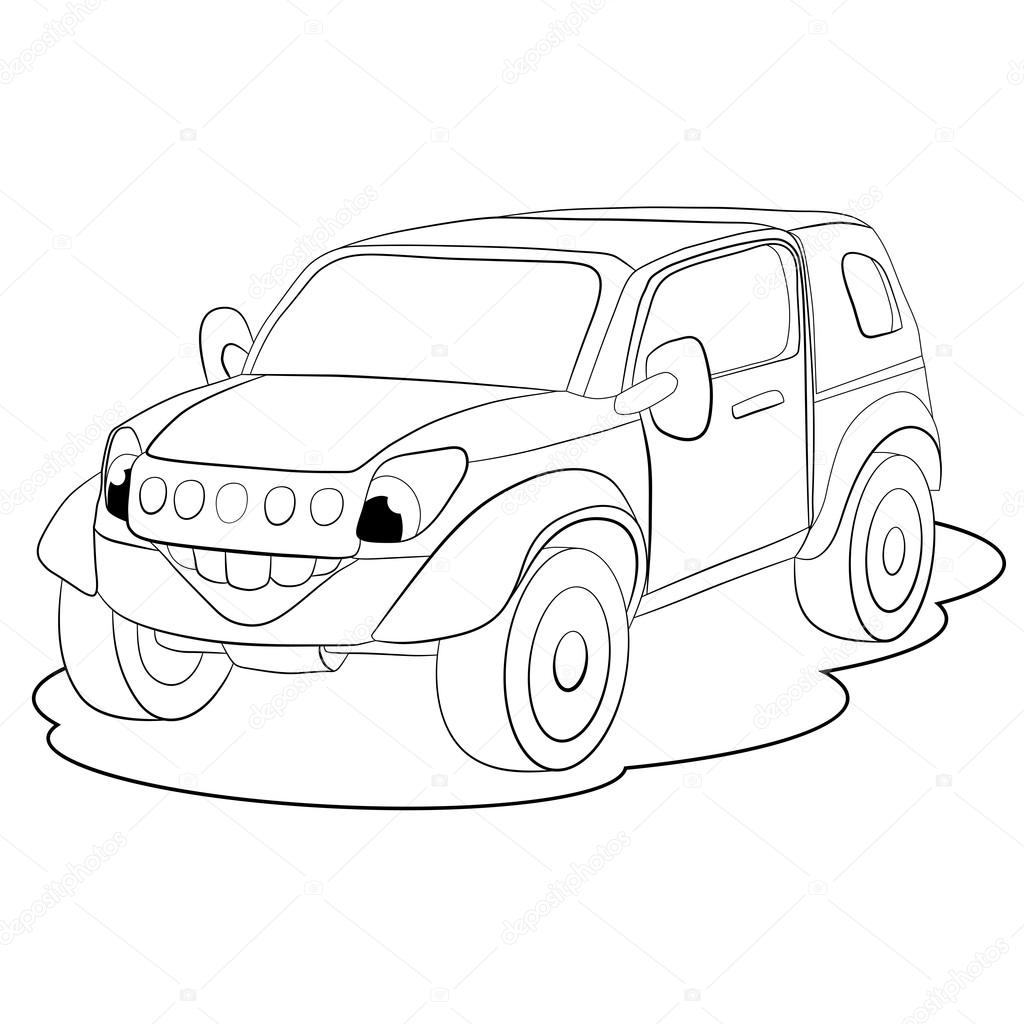 Cartoon of merry mini  jeep.