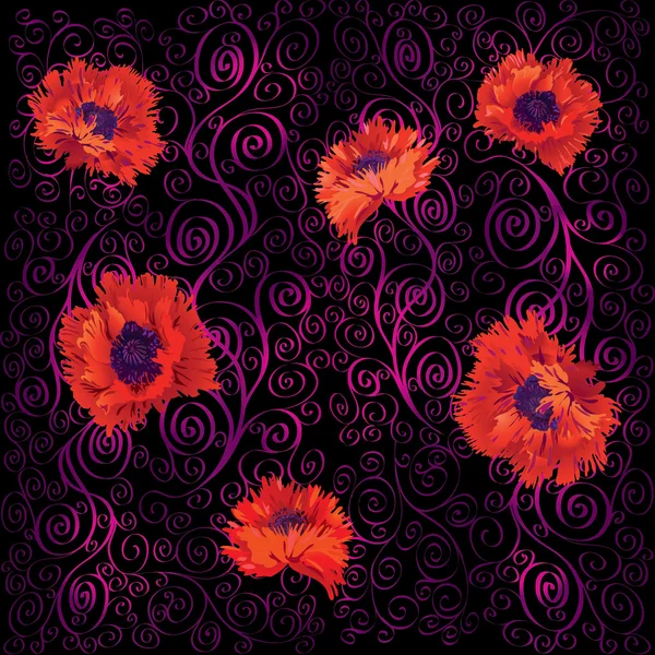 Fondo de amapolas rojas — Vector de stock