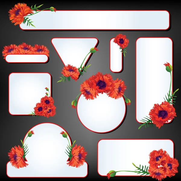 Nueve tarjetas decoradas con flores poppyies — Archivo Imágenes Vectoriales