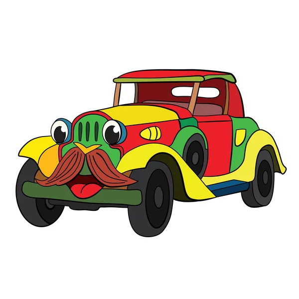 Cartoon of merry hipster retro-car — Stock Vector