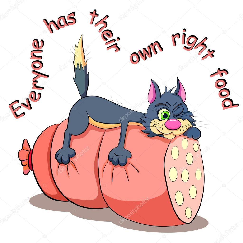 Cartoon cat with sausage