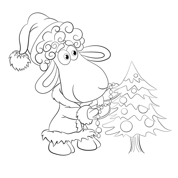 Schaf schmückt Weihnachtsbaum. — Stockvektor