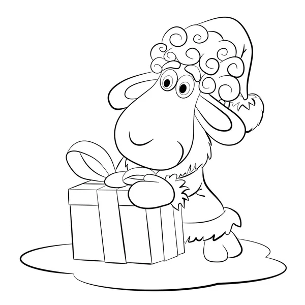 Cartoon sheep  with gift — Stock Vector