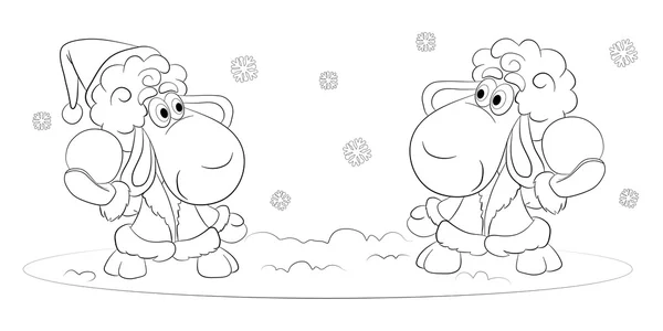 羊玩雪球 — 图库矢量图片