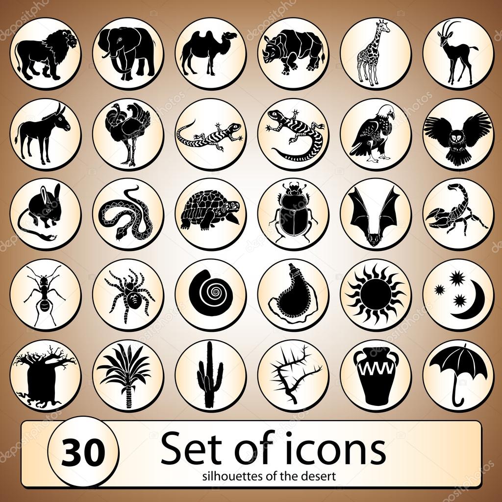 Symbols of the desert silhouettes — Stock Vector © vitasunny 64813353