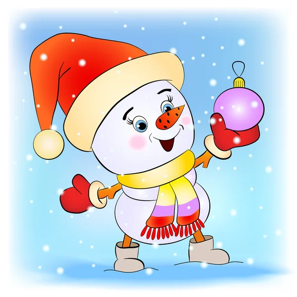 Dessin animé bonhomme de neige joyeux — Image vectorielle