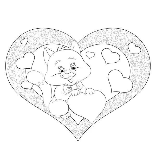 Tarjeta de San Valentín con gatito — Vector de stock