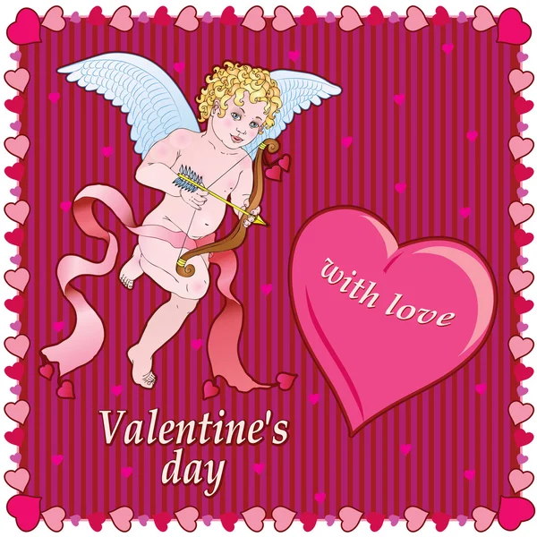 Cartão Valentine Angel-cupido — Vetor de Stock