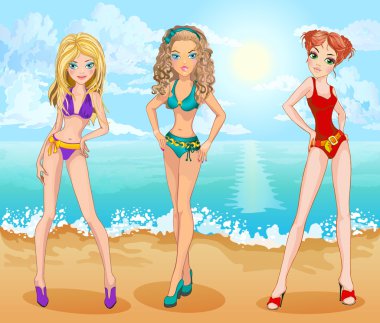 Kızlar plaj tropikal deniz