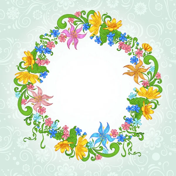 Vintage kaart met bloemen cirkel — Stockvector