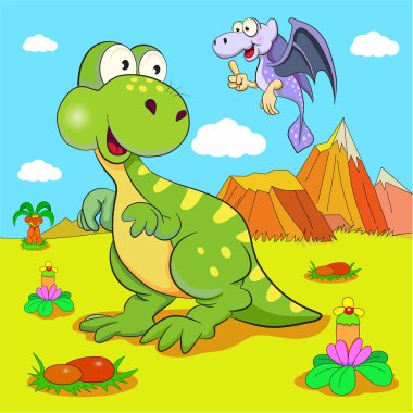 Tarih öncesi manzara komik dinozorlar