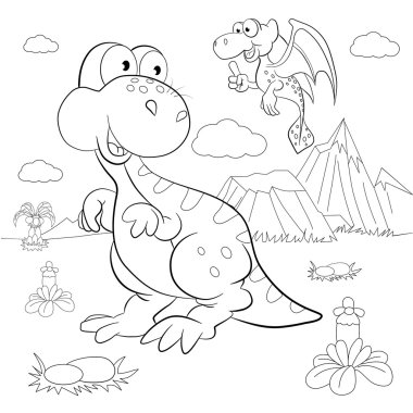 Tarih öncesi manzara komik dinozorlar