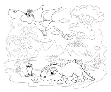 Tarih öncesi manzara komik dinozorlar