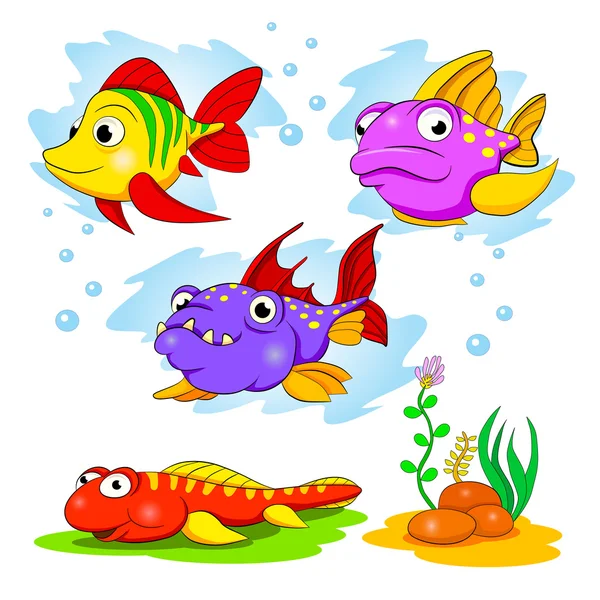 Conjunto de peces divertidos — Vector de stock