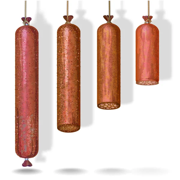 Salsichas deliciosas e salame — Vetor de Stock