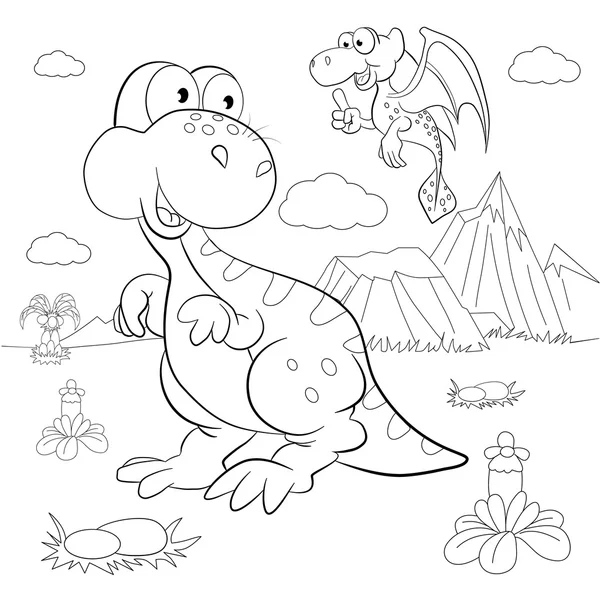 Dinosaurios divertidos en el paisaje prehistórico — Vector de stock