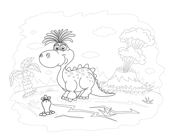 Grappige dinosaur in prehistorische landschap — Stockvector