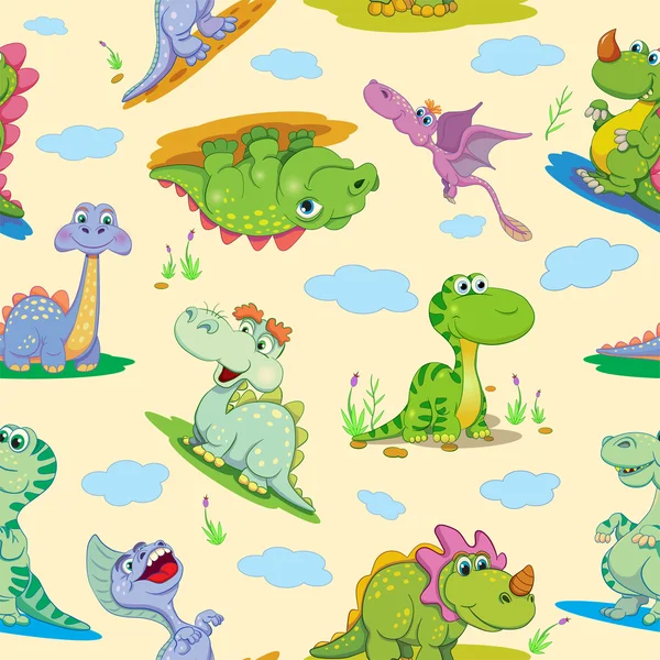 Padrão com desenhos animados dinossauros decorativos — Vetor de Stock