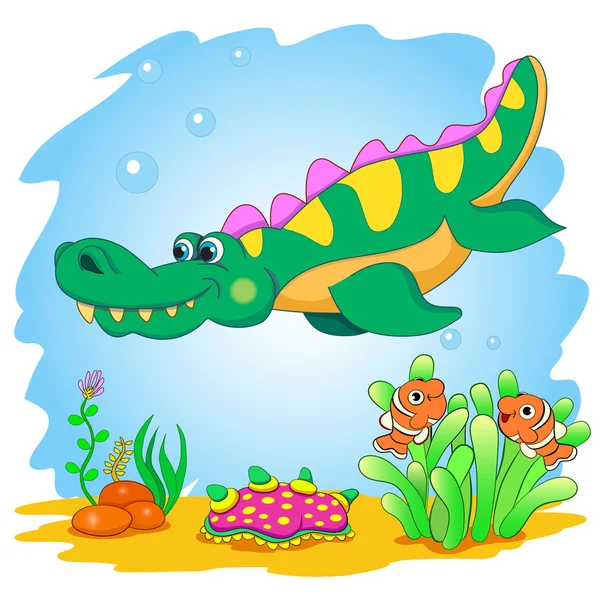 Dinosaurio divertido en el mar — Vector de stock