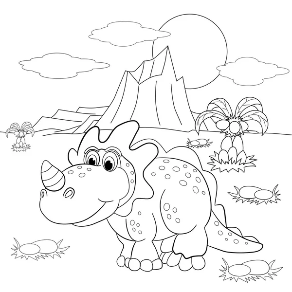 Funny dinosaur in prehistoric landscape — Stock Vector