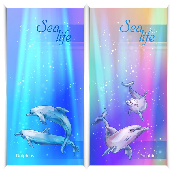 Tarjetas de felicitación con delfines — Vector de stock