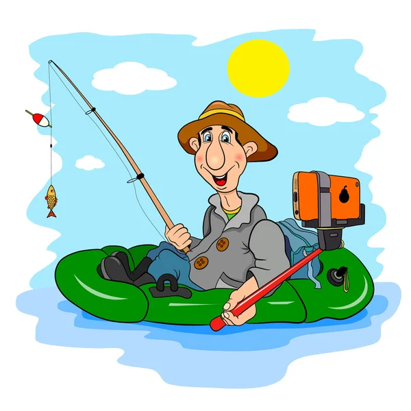 Cartoon Fisherman Selfie — Stock Vector