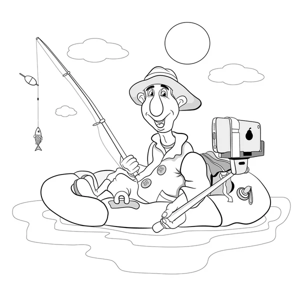 Çizgi film balıkçı Selfie — Stok Vektör