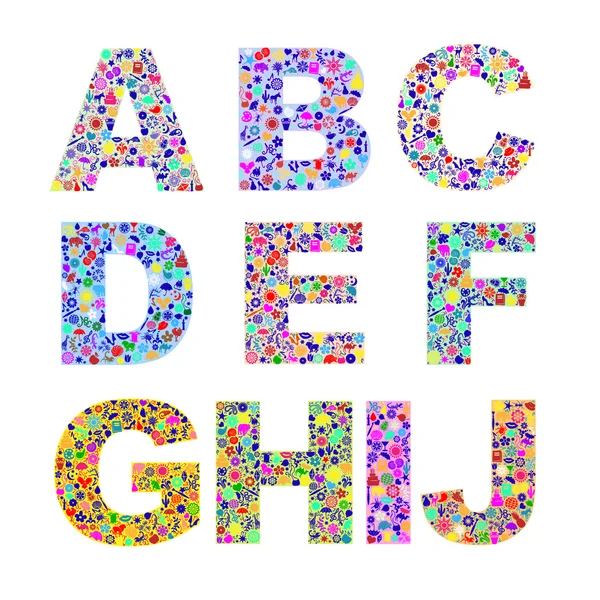 Kleur lettertype met pictogrammen — Stockvector