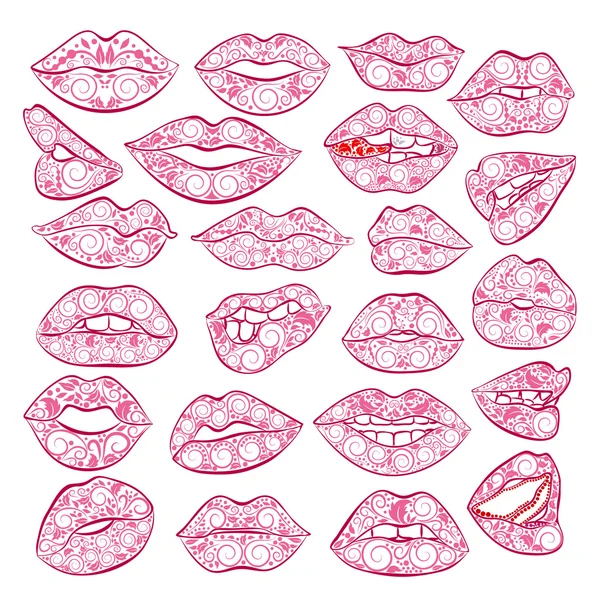 Feminine lips with decor patterns — Stock Vector