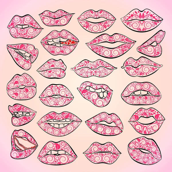 Feminine lips with decor patterns — Stock Vector