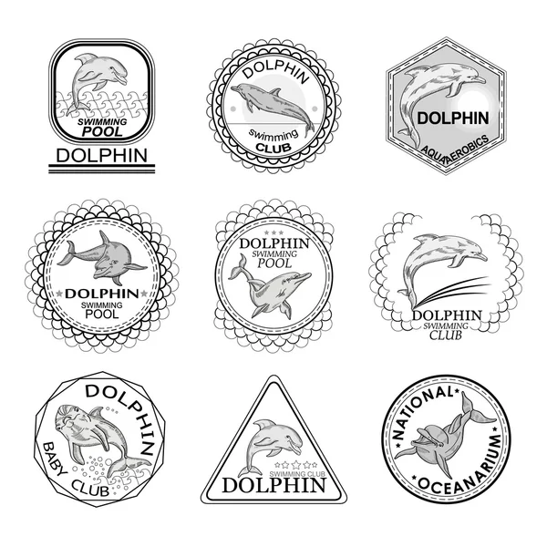 Logotipos en blanco y negro de los delfines — Vector de stock