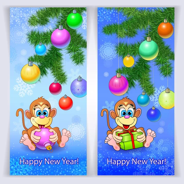 Neujahrskarten mit Affen — Stockvektor