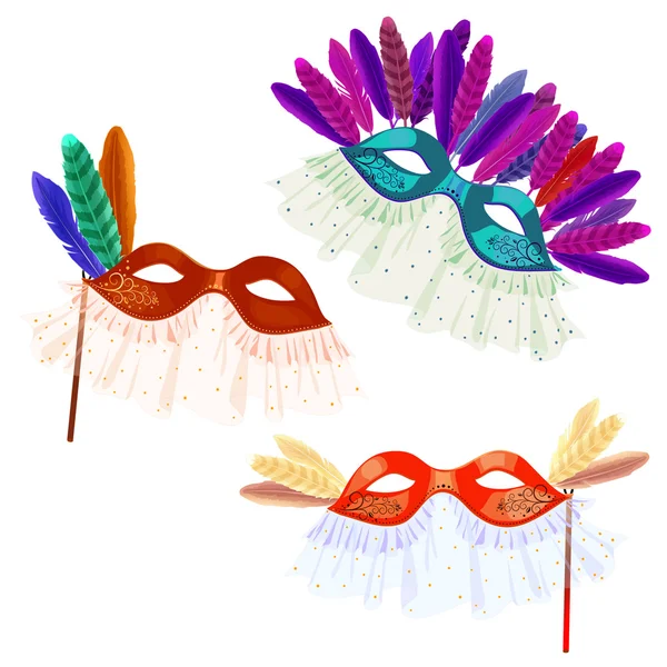 Masques de carnaval à plumes — Image vectorielle